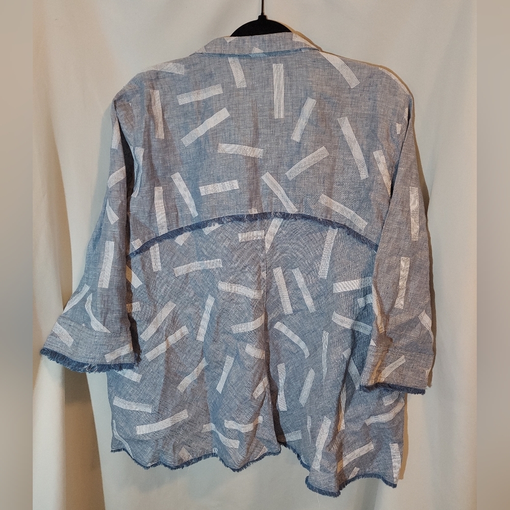 John Mark Dashed Pattern 100% Linen Chambray Top … - image 2